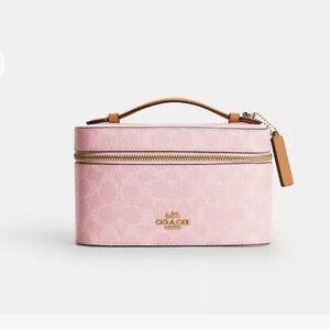 Coach Pink Leather Vanity Cosmetic Case with Tan Handle